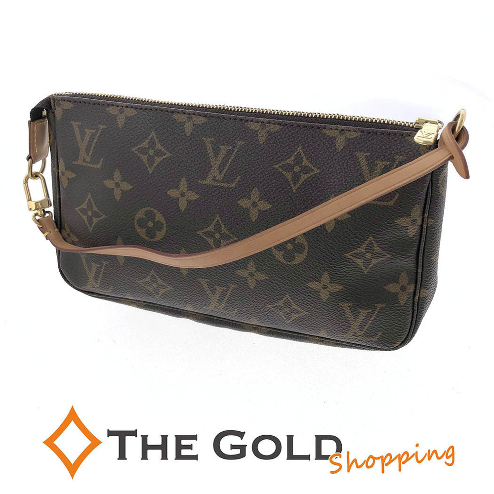 Louis Vuitton Pochette Accessoires Monogram Pouch Bag Canvas Leather Brown